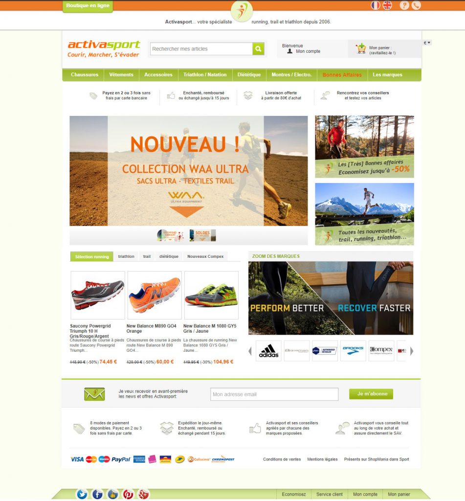 Activasport onlineshop homepage