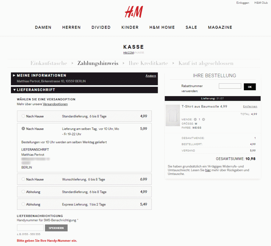 What delivery method H&M is testing in Germany?
