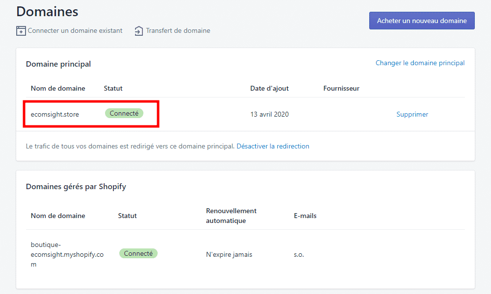 shopify changer nom de domaine